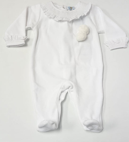 BABY WHITE POM POM AND RUFFLE COLLAR VELVET PIJAMA