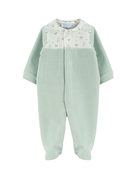 BABY VELVET PJ BIRDS PRINT COLLAR