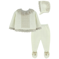 NEWBORN BEIGE RUFFLE NECK KNIT 3P SET