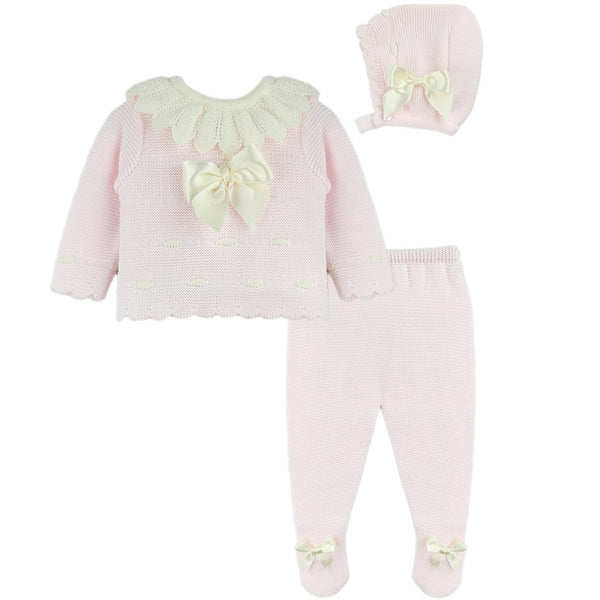 NEWBORN KNIT COLLAR WITH BOWS DETAILS 3P PINK SET