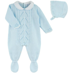 BABY KNIT ROMPER WHITE COLLAR WITH BONNET