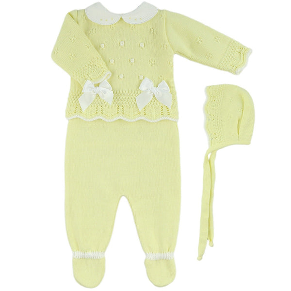 NEWBORN WOOL WITH BOWS 3P YELLOW SET