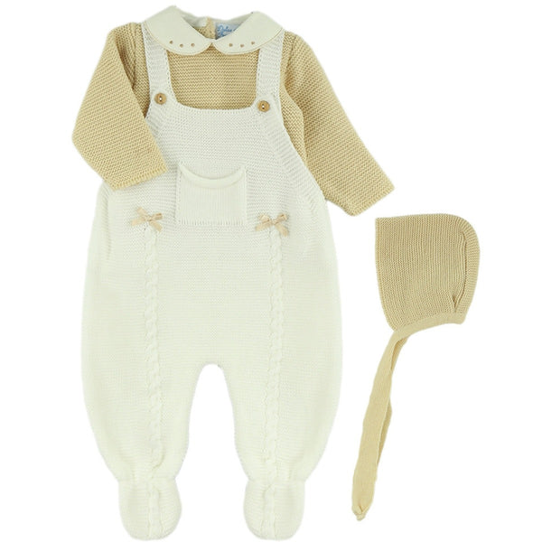 BABY KNIT OVERALLS WITH BOW 3P SET