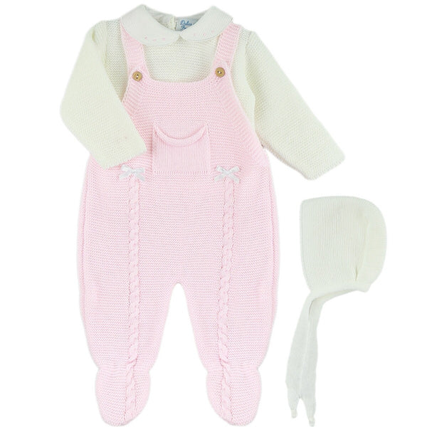 BABY KNIT OVERALLS WITH BOW 3P SET