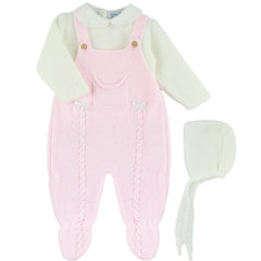 BABY KNIT OVERALLS WITH BOW 3P SET