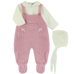 BABY KNIT OVERALLS WITH BOW 3P SET