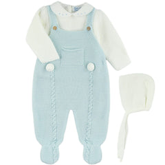 BABY KNIT OVERALLS WITH POM POMS 3P SET