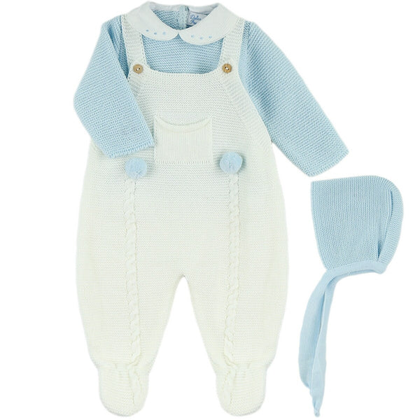 BABY KNIT OVERALLS WITH POM POMS 3P SET