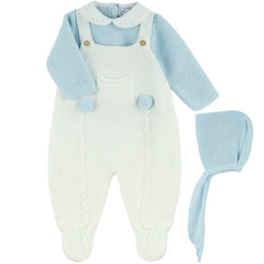 BABY KNIT OVERALLS WITH POM POMS 3P SET