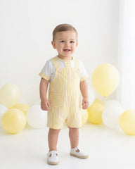 BOYS YELLOW STRIPED OVERALL AND SHIRT 2P SET