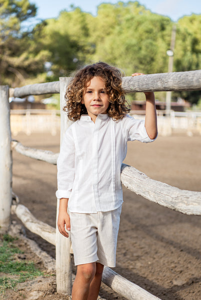 BOYS MAO COLLAR SHIRT AND LINEN SHORT 2P IKI