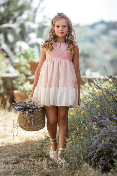 GIRLS DELICATE LACE AND RUFFLE COLLAR  DRESS IRIS
