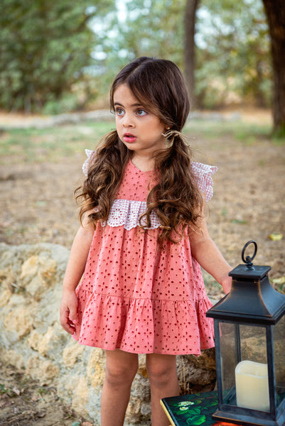 GIRLS EYELET VICHY RUFFLE DRESS WITH BLOOMER 2P MAEMUKI