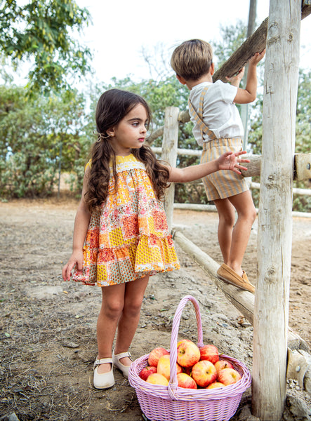 GIRLS PATCHWORK FLORAL PRINT DRESS WITH BLOOMER 2P AIKIDO