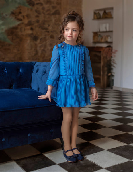 GIRLS PLEATED BLUE DRESS