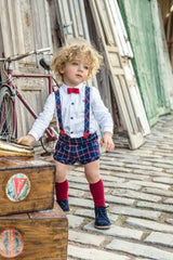 BOYS SHORT WITH SUSPENDERS AND LONG SLEEVE SHIRT DAMASCO