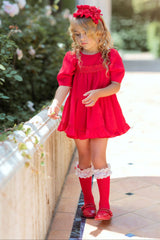 VESTIDO CORTO ROJO CON MANGAS ABULLONADAS PARA NIÑA