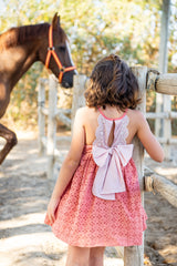 GIRLS EYELET VICHY RUFFLE AND BOW DRESS MAEMUKI