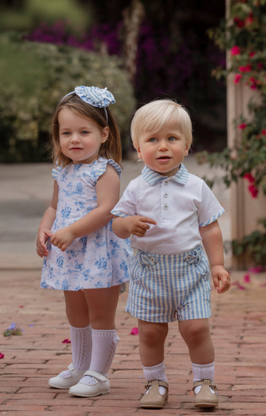 CONJUNTO DE CAMISA DE RAYAS CON CUELLO PARA NIÑO Y PANTALÓN CORTO 2P