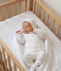 NEWBORN KNIT DOTS AND LACE BOW 3P SET