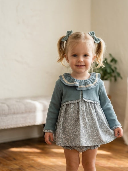 BABY LIBERTY SHORT DRESS,BLOOMER AND CARDIGAN  3P SET ONDULINA