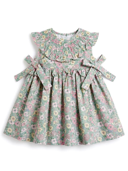 GIRLS PASTEL FLORAL RUFFLE COLLAR GREEN DRESS SUELTAS