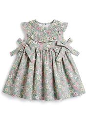 GIRLS PASTEL FLORAL RUFFLE COLLAR GREEN DRESS SUELTAS