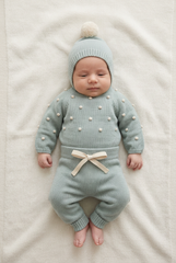 DUSTY GREEN NEWBORN COLOURED BOBBLE 3P SET