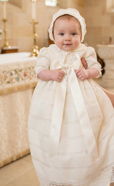 Baby ceremony long sleeve gown with bonnet