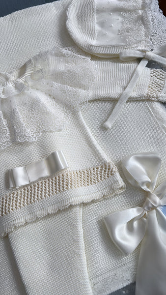 NEWBORN KNIT IVORY BOW LUXURY 4P SET