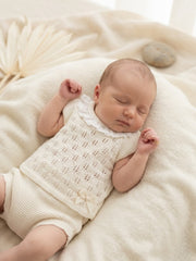 GIRLS KNITTED MIXED RUFFLE COLLAR SHIRT AND BLOOMER 2P SET