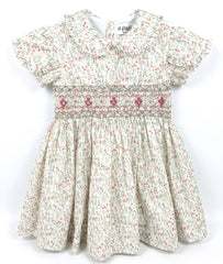 GIRLS PUFF SLEEVE WITH COLLAR FLORAL SMOCKED DRESS