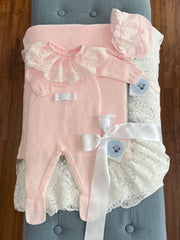 NEWBORN KNIT ONESIE PINK LUXURY 3P SET