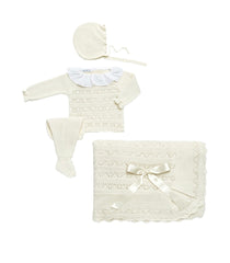 BABY OPENWORK LINES BLANKET AND NEWBORN 4P SET