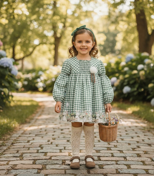GIRL GIRL BUNNIES PLAID DRESS BOTONES