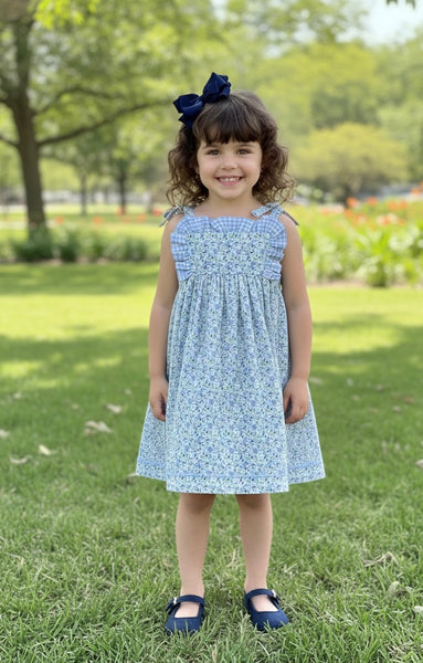 VESTIDO DE NIÑA CON VOLANTES Y CUADROS FLORALES MALDIVAS