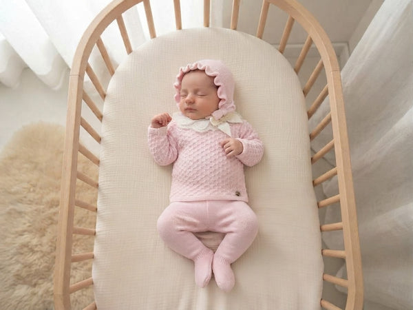 PINK NEWBORN GATHERED AND LACE TRIMMED 3P SET