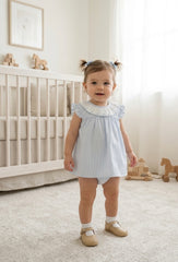 GIRLS EMBROIDERED COLLAR STRIPED DRESS CRISTAL