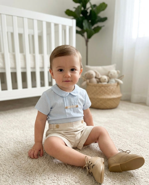 BOYS LINEN SHORT AND BLUE STRIPED SHIRT 2P CRISTAL