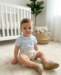 BOYS LINEN SHORT AND BLUE STRIPED SHIRT 2P CRISTAL