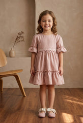 GIRLS LACE DETAIL AND RUFFLE SLEEVE DRESS