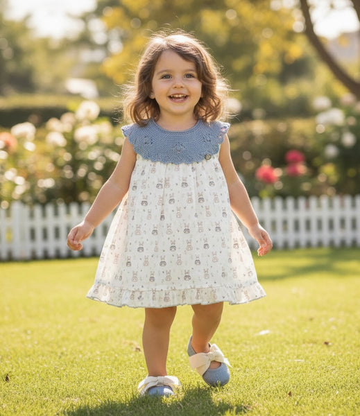 GIRL BUNNY KNIT COLLAR DRESS