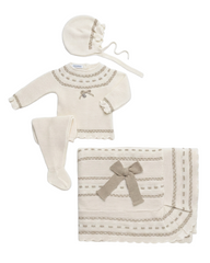 BABY FRILLS KNIT BOW BLANKET AND NEWBORN 4P SET