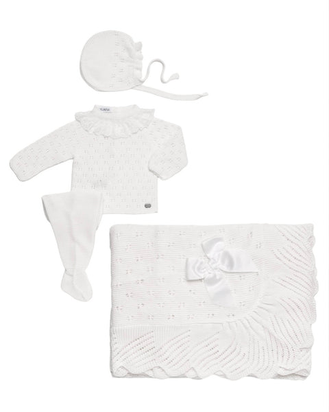 BABY OPENWORK BLANKET AND LACE COLLAR NEWBORN 4P SET