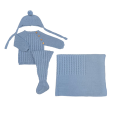 BABY BRAIDED CENTER BLANKET AND NEWBORN 4P SET