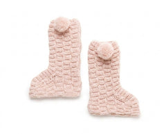 SQUARED WITH POMPONS KNITTED BOOTS