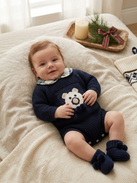 BOYS TEDDY BEAR KNITTED ROMPER