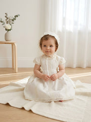 CLASSIC IVORY PUFF SLEEVE DRESS WITH BONNET 2P