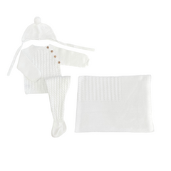 BABY BRAIDED CENTER BLANKET AND NEWBORN 4P SET