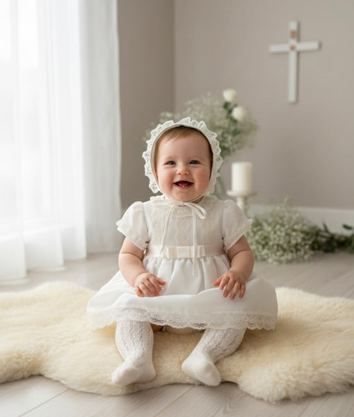 CEREMONY ORGANZA DRESS WITH BONNET